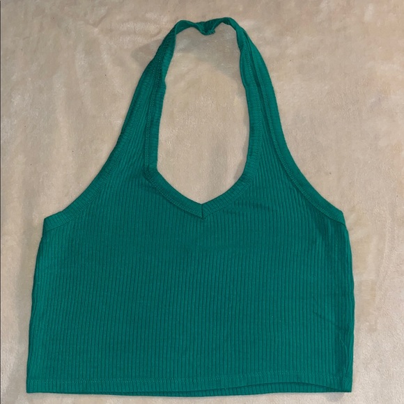 Green Ribbed Halter Top - Picture 1 of 9
